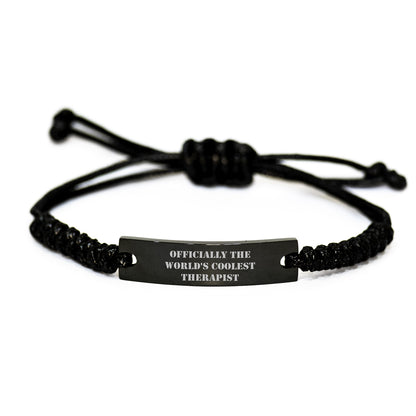 'Funny' Gifts from Men to Officially The World's Coolest Therapist - Adjustable Black Rope Bracelet for Graduation Unique Gifts for Therapist - Image 1
