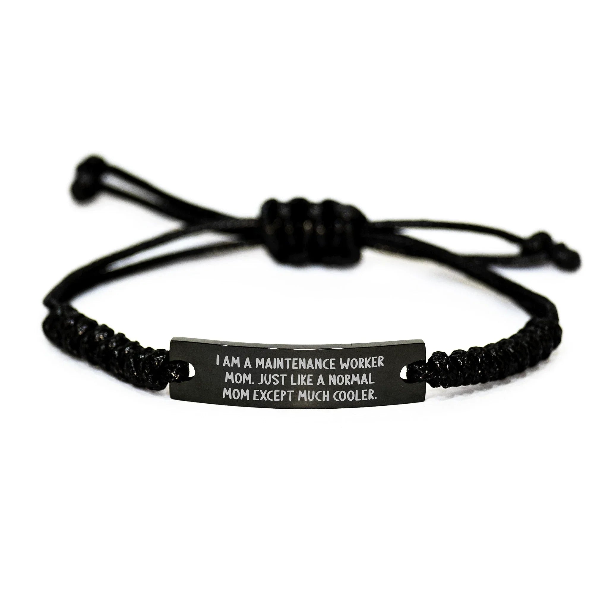 Funny Maintenance Worker Mom Gifts from Friends to Maintenance Worker, Black Stainless Steel Rope Bracelet, Adjustable, Graduation Unique Gifts