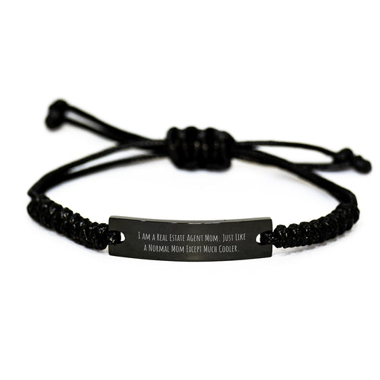 Real Estate Agent Gifts, Cool Mom's Favorite, Graduation Unique Gifts from Mom to Daughter, Real Estate Agent Mom Rope Bracelet, Adjustable Black Stainless Steel & Interlaced Rope - Image 1