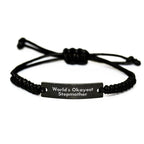 Funny Stepmother Gifts, World's Okayest Stepmother Rope Bracelet, Adjustable Birthday Unique Gifts from Mom, Friends, or Family