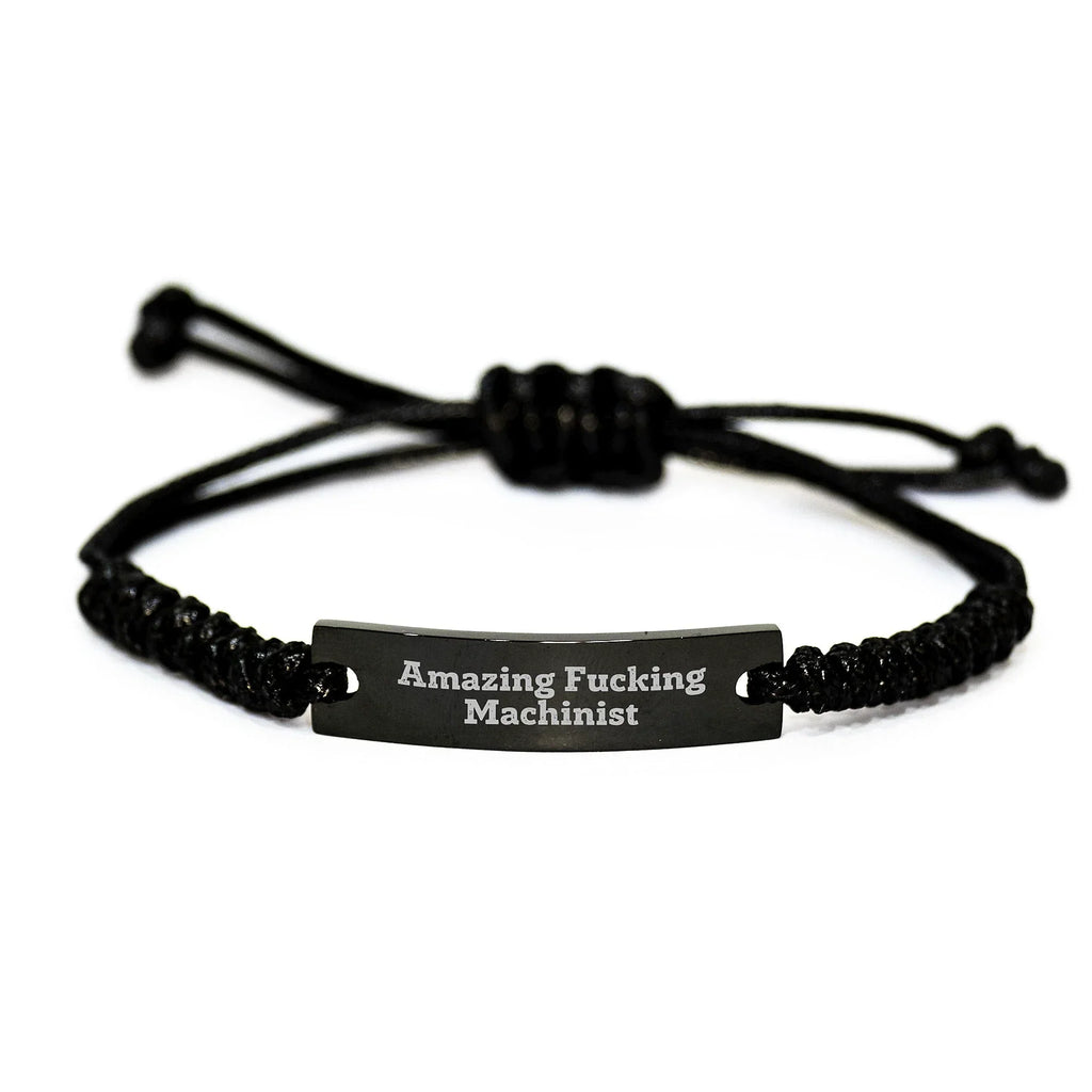 Machinist Gifts from Men, Funny Quote Rope Braclet for Graduation, Black Stainless Steel with Interlaced Rope, Adjustable 3.34-9.84 inches