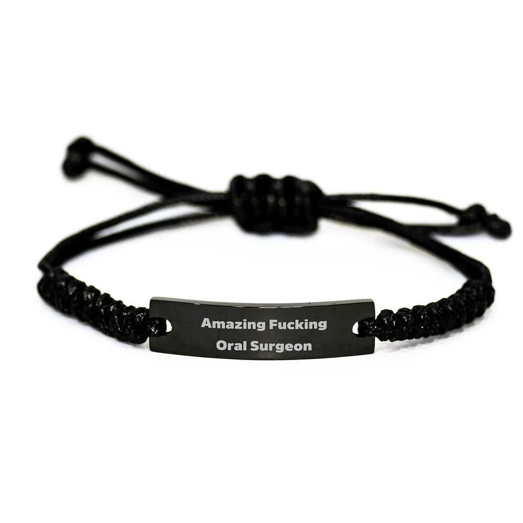 Funny Oral Surgeon Gifts from Friends for Men's Graduation Unique Rope Braclet, 'Amazing F--king Oral Surgeon' Quote, Black Stainless Steel with Interlaced Rope
