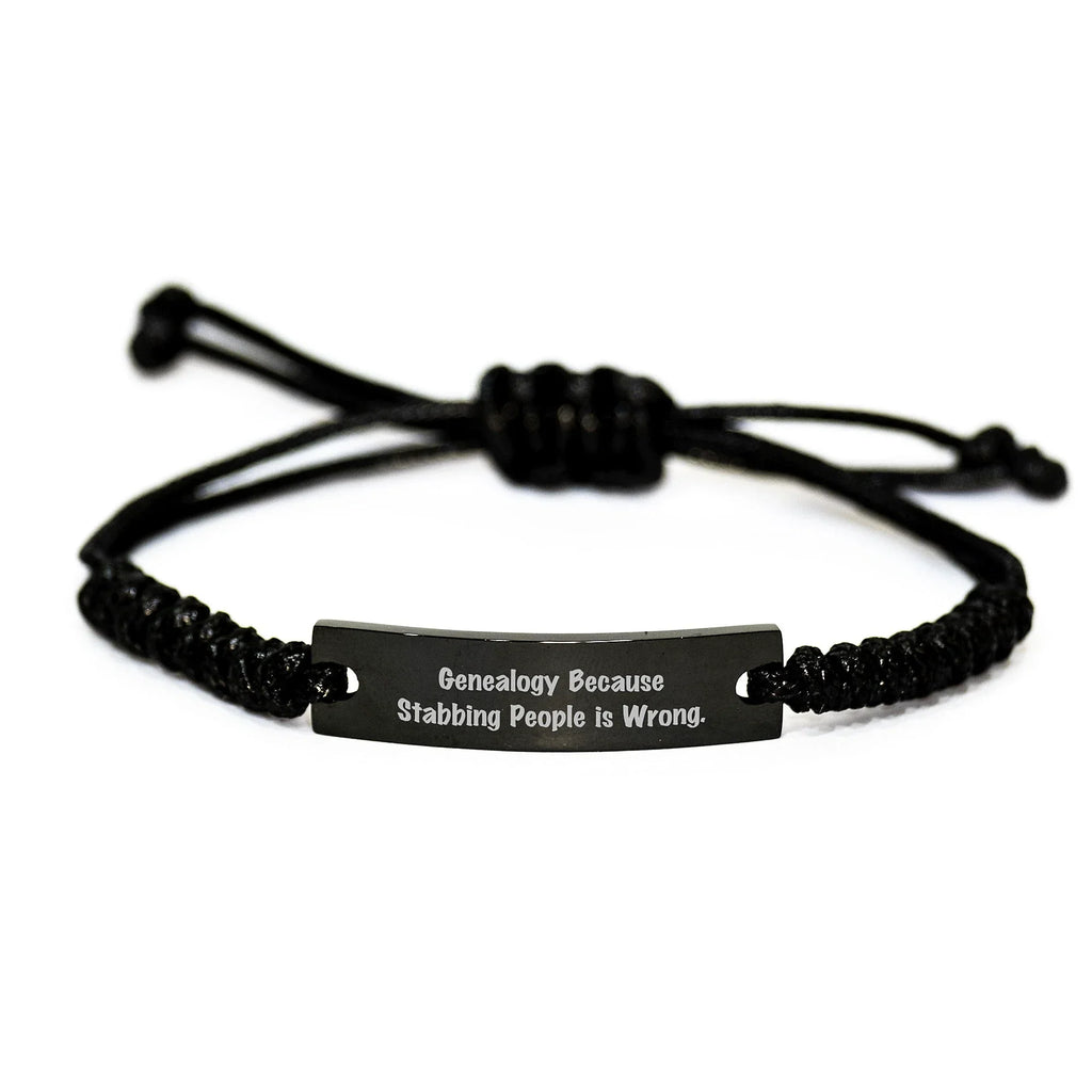 Genealogy Humor Rope Bracelet, Funny Birthday Unique Gifts from Family to Genealogy Enthusiasts, Adjustable Interlaced Rope with Black Stainless Steel Engraving