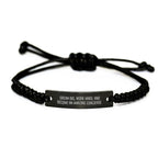 Concierge Rope Braceltes for Men, Funny Inspirational Gifts from Friends, Black Stainless Steel with Interlaced Rope, Adjustable 3.34-9.84 inches