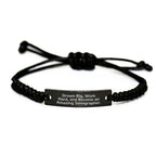 Inspirational Sonographer Gifts for Him, Funny Rope Bracelet with Engraved Quote 'Dream Big, Work Hard' Black Adjustable Men's Christmas Unique Gifts