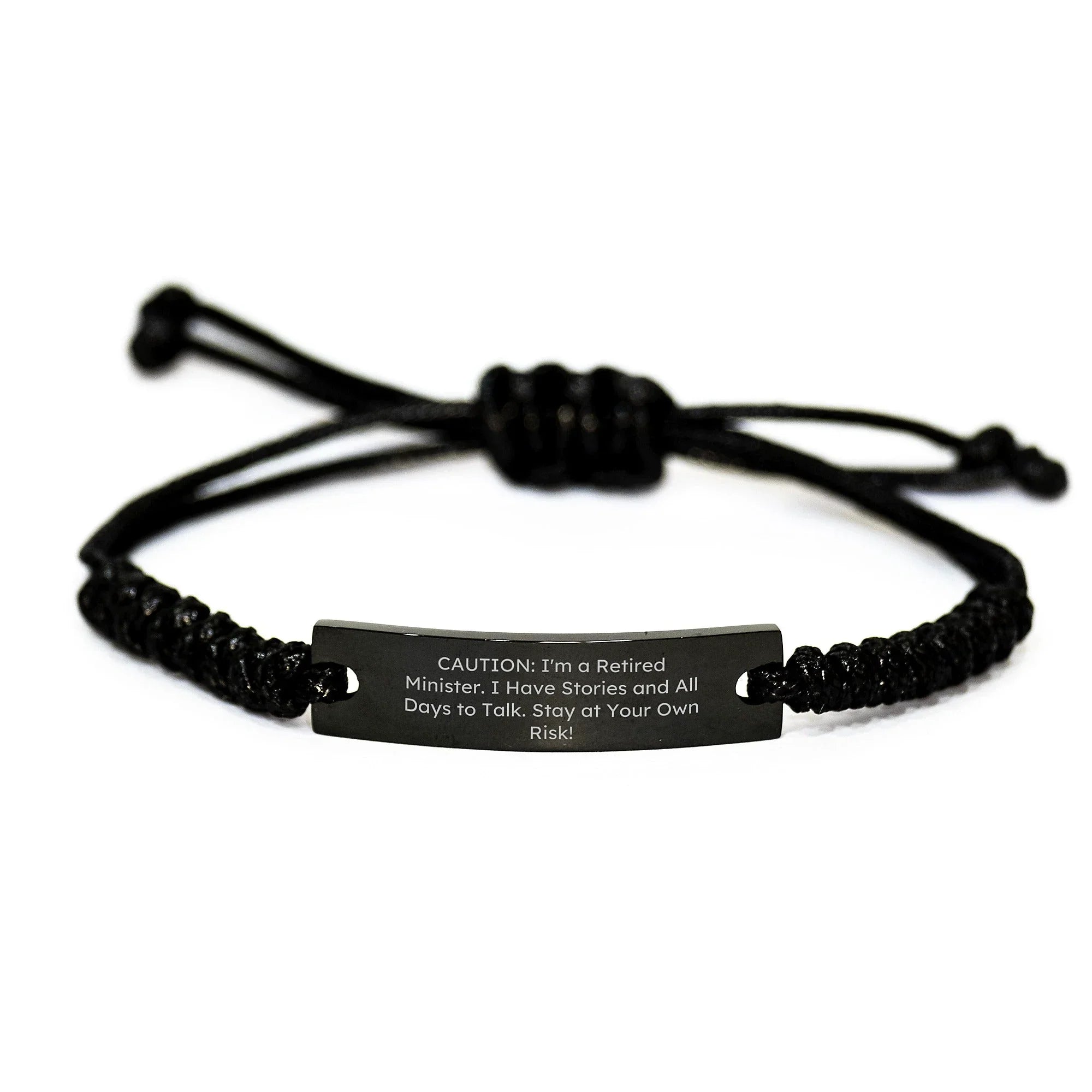Funny Minister Gifts, 'Caution: I'm A Retired Minister... ' Black Rope Bracelet, Gifts from Friends to Minister, Birthday Unique Gift for Minister