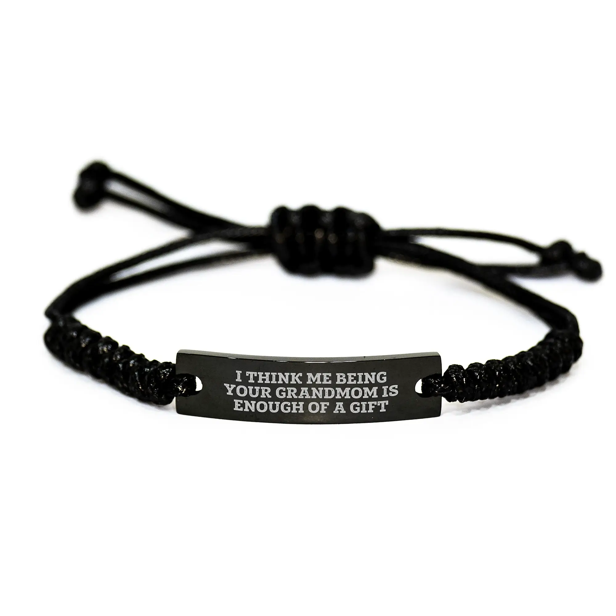 Grandmom Keepsake Rope Bracelet for Him Black Adjustable Birthday Gift - Image 1