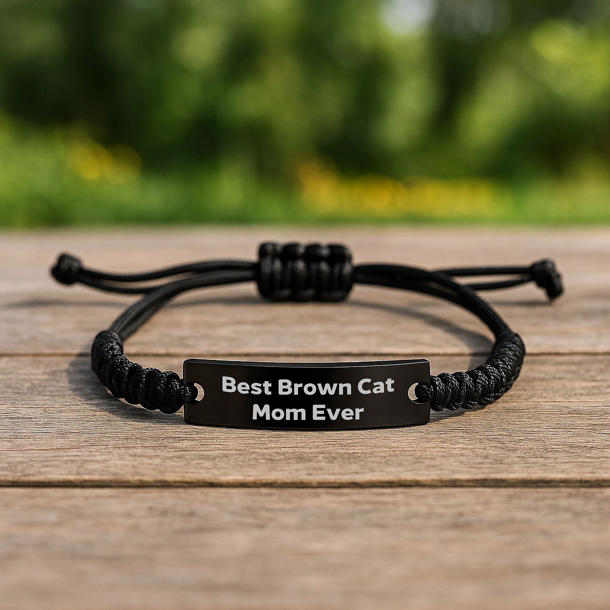 Funny Brown Cat Mom Ever Rope Bracelet Adjustable Black Rope Jewelry