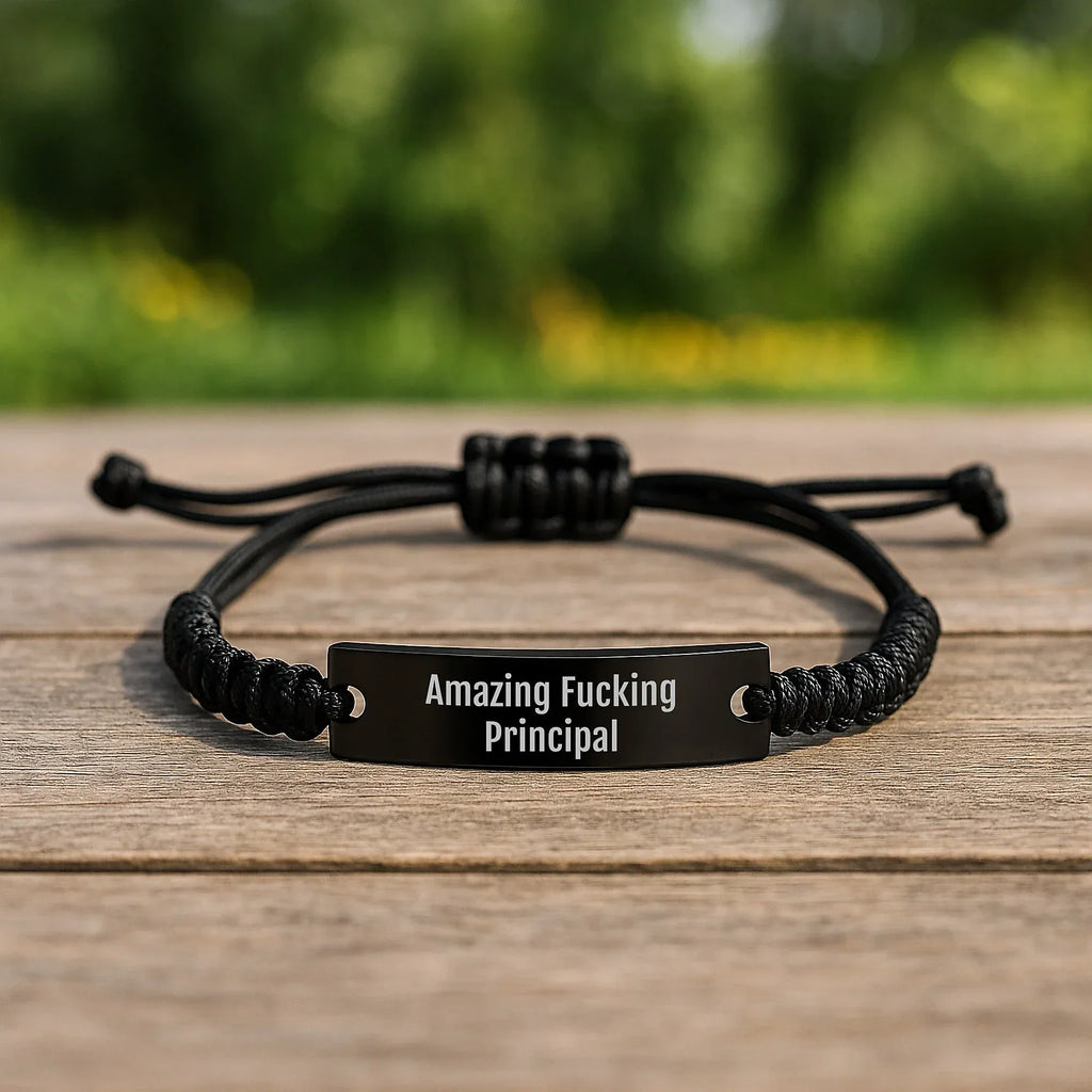 Funny Principal Rope Bracelet Gifts for Him from Friends, Funny Principal Quote Rope Bracelet Christmas Unique Gifts for Principal, Adjustable Black Rope Bracelet Principal
