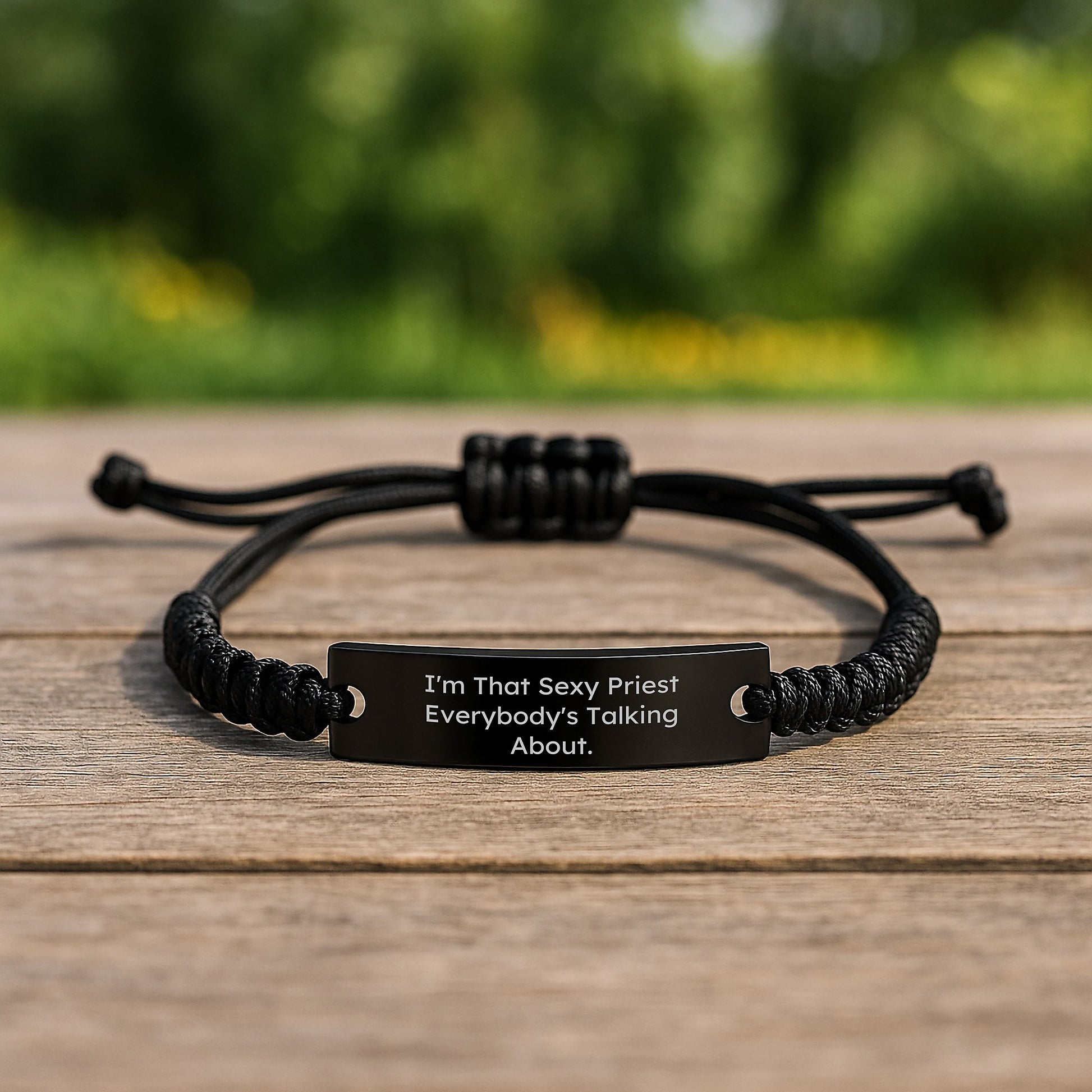 Sexy Priest Rope Bracelet, Funny Gift for Priest, Christmas Unique Gifts from Friends, Adjustable Rope Bracelet with Engraved Black Stainless Steel - Image 2