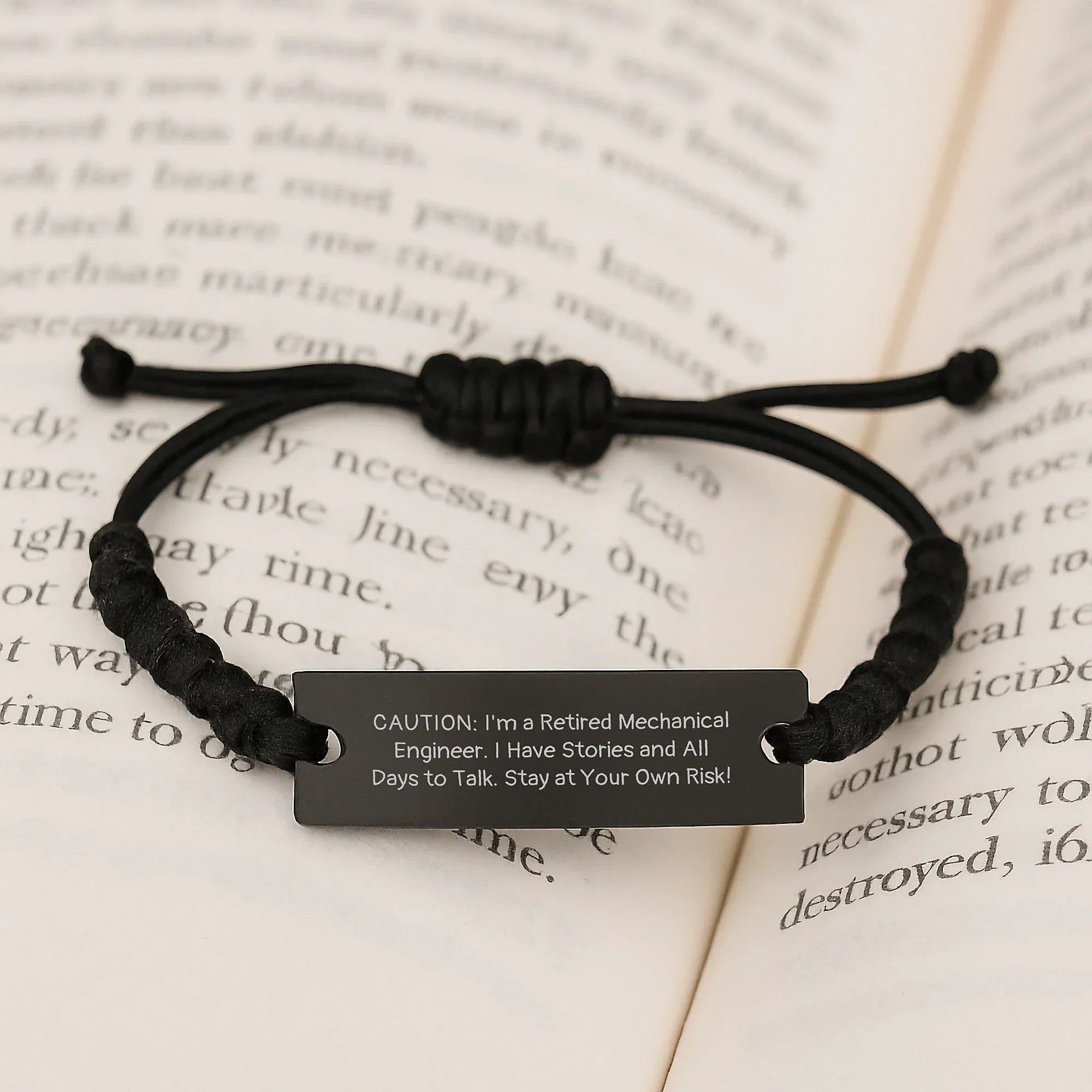 Funny Mechanical Engineer Gifts from Friends - Rope Bracelet for Him - Christmas Unique Ideas for Men - 'Caution: I'm A Retired Mechanical Engineer'