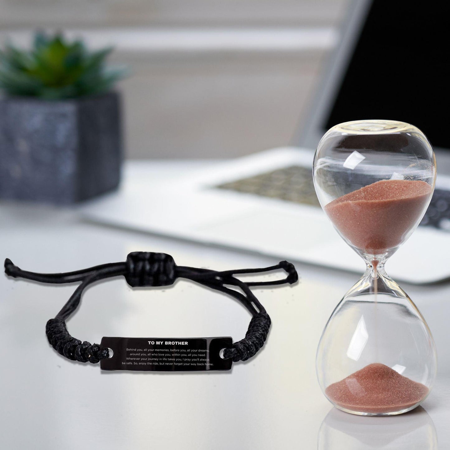 To My Brother Gifts, Inspirational Brother Black Rope Bracelet, Sentimental Birthday Christmas Unique Gifts For Brother Behind you, all your memories, before you, all your dreams, around you, all who love you, within you, all you need - Mallard Moon Gift Shop