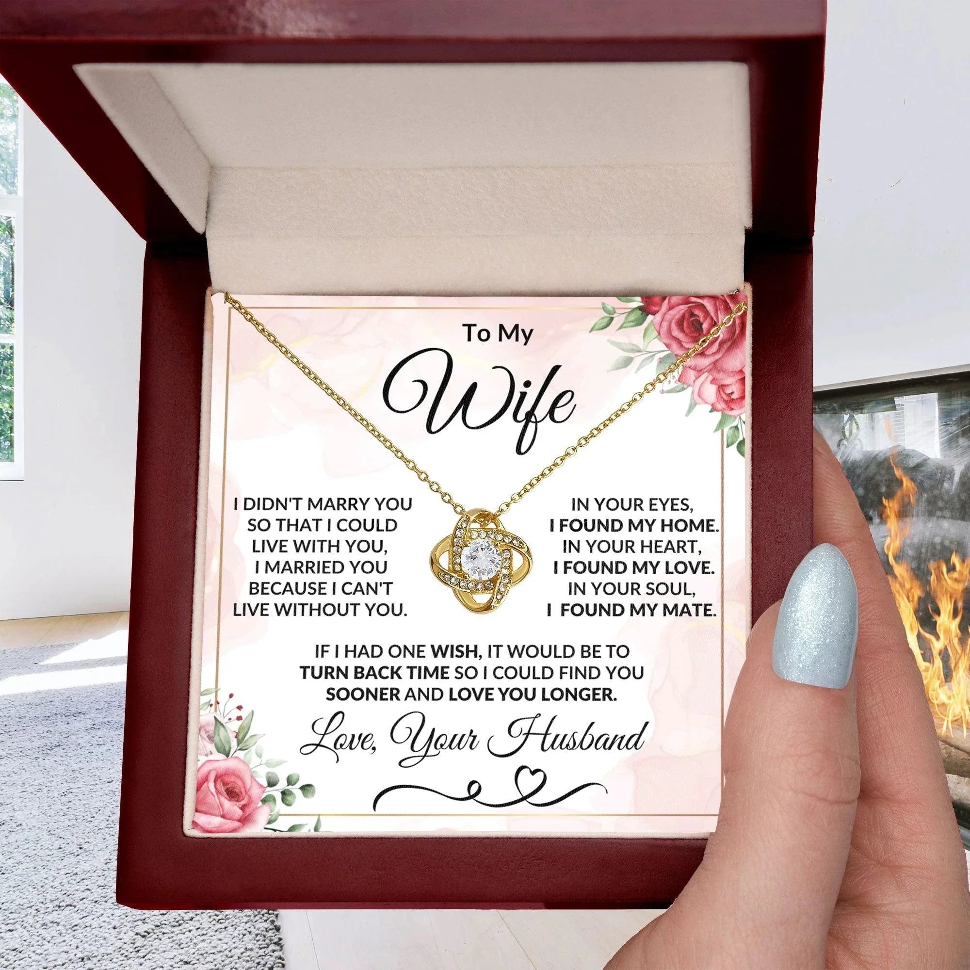 To My Wife - I Can't Live Without You - Love Knot Necklace Anniversary Valentine Gift