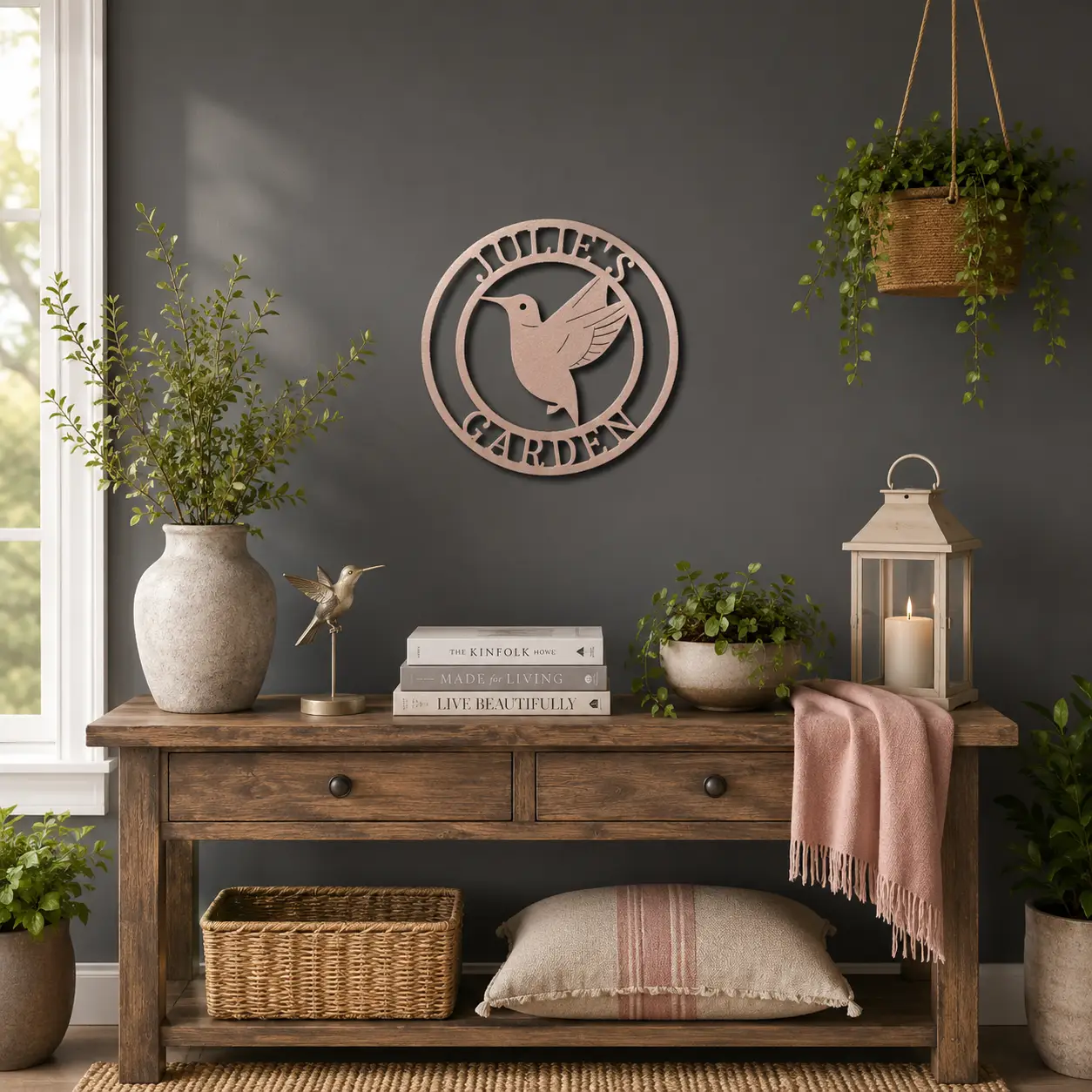Personalized Hummingbird Metal Wall Art | Custom Garden Name Sign | Hummingbird Garden Decor | Personalized Outdoor Metal Sign | Made in USA