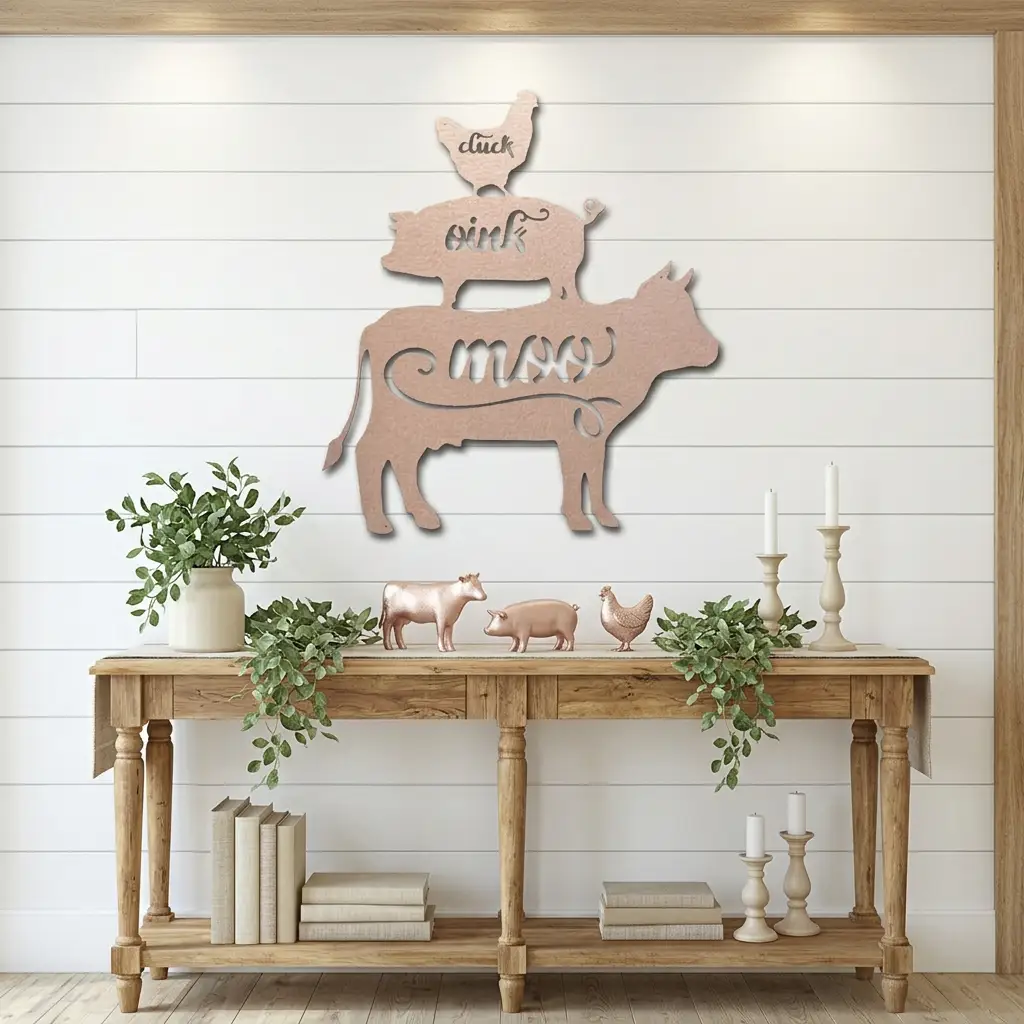 Farm Animals Metal Wall Art – Cow Pig Chicken Kitchen Decor – Farmhouse Wall Decor – Rustic Kitchen Sign – Country Home Decor