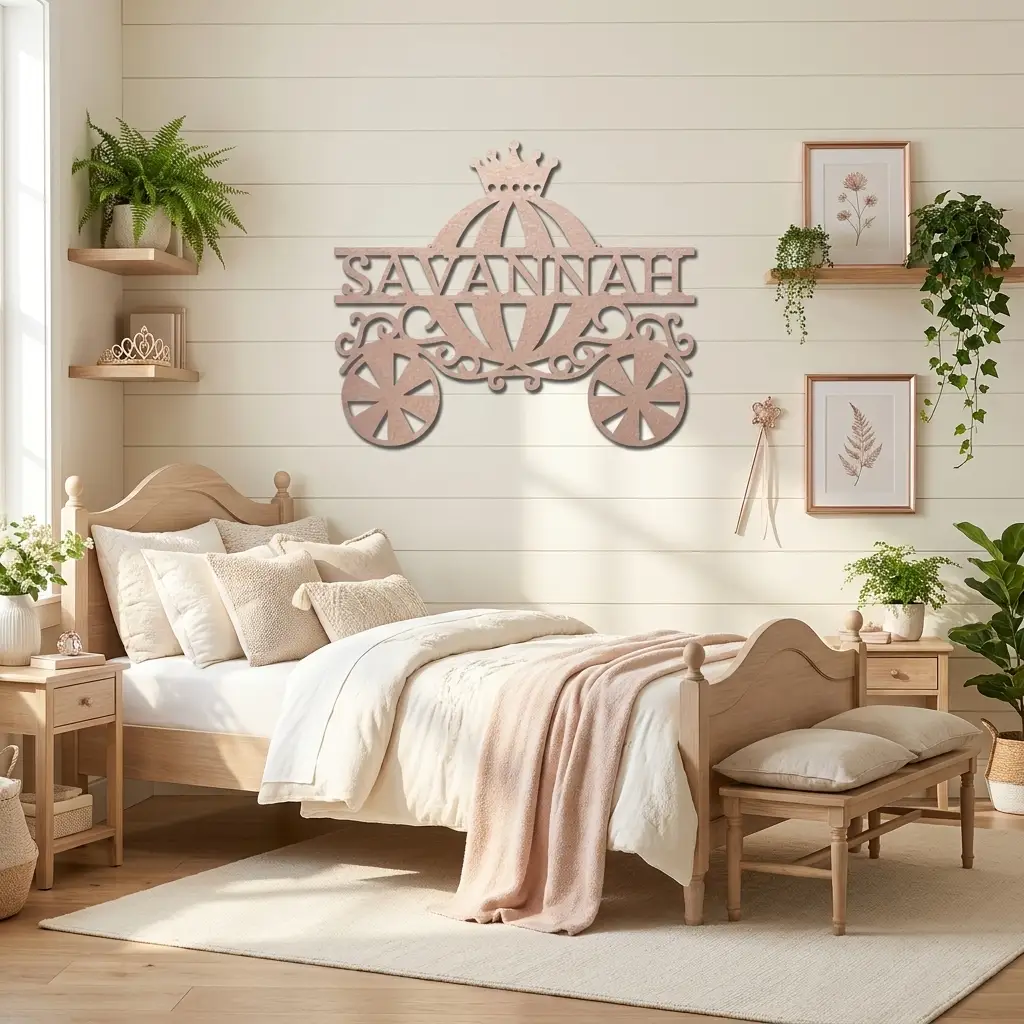 Personalized Fairytale Carriage Metal Wall Art | Custom Name Princess Carriage Sign | Girls Bedroom Decor | Whimsical Metal Wall Art | Made in USA