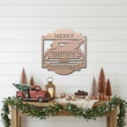 Christmas Truck Personalized Metal Wall Sign | Custom Family Holiday Wall Art | Vintage Truck Christmas Decor | Personalized Name & Year Metal Sign | Made in USA