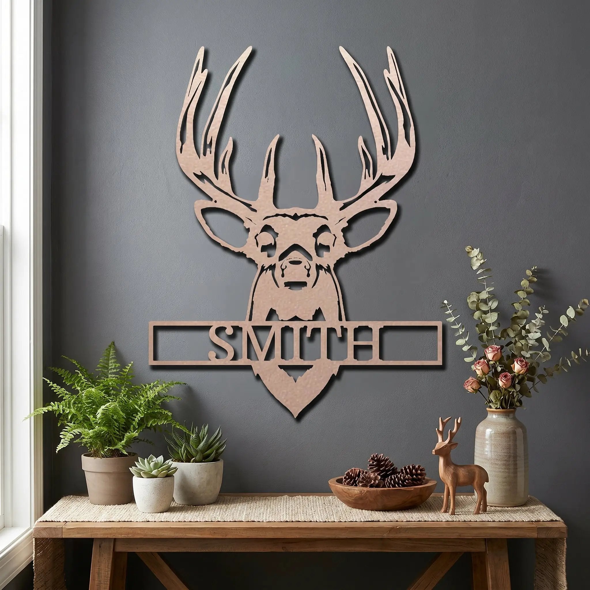 Personalized Deer Head Metal Wall Art Custom Family Name Sign Buck Antler Decor Rustic Cabin Farmhouse Wall Hanging Hunting Gift Idea