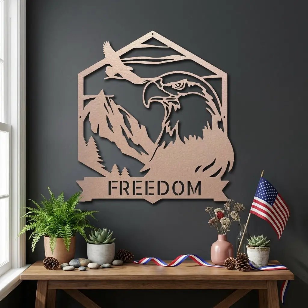 Personalized Eagle Metal Wall Art, Custom Freedom Sign, Mountain Eagle Decor, Patriotic Wall Art