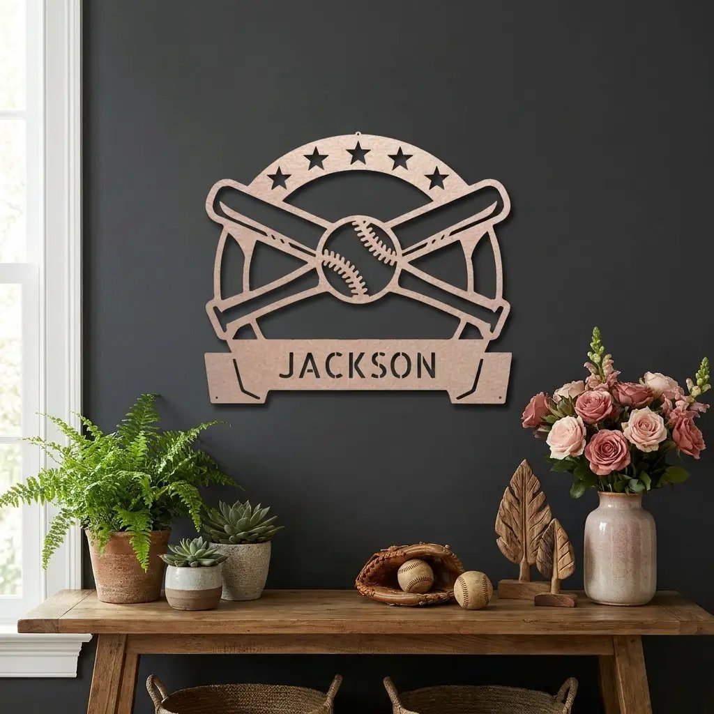 Personalized Baseball Metal Wall Art – Custom Name Baseball Sign – Baseball Bat & Ball Decor – Coach Gift – Sports Wall Art