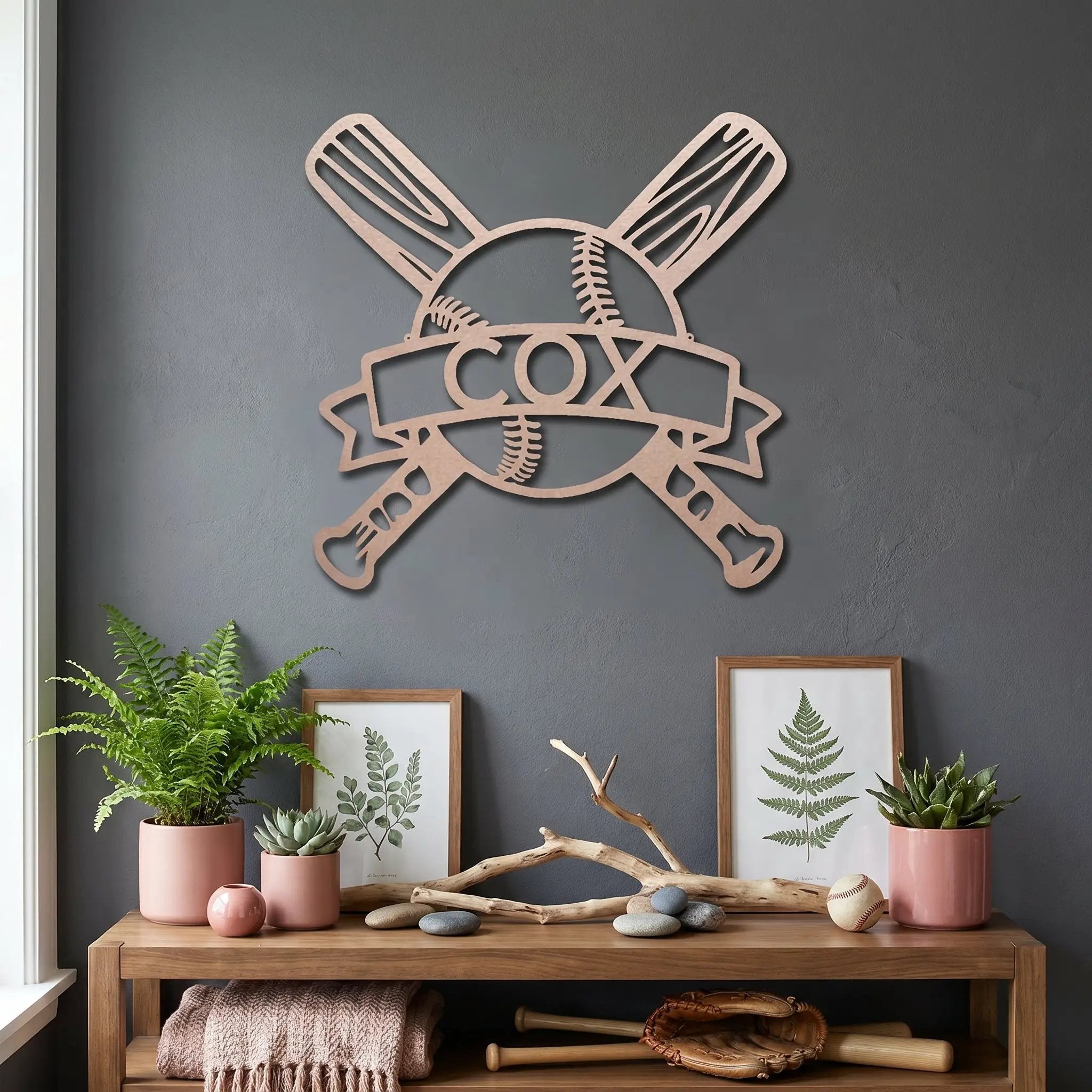 Personalized Baseball Metal Wall Art – Custom Team, Player, or Family Name Sign
