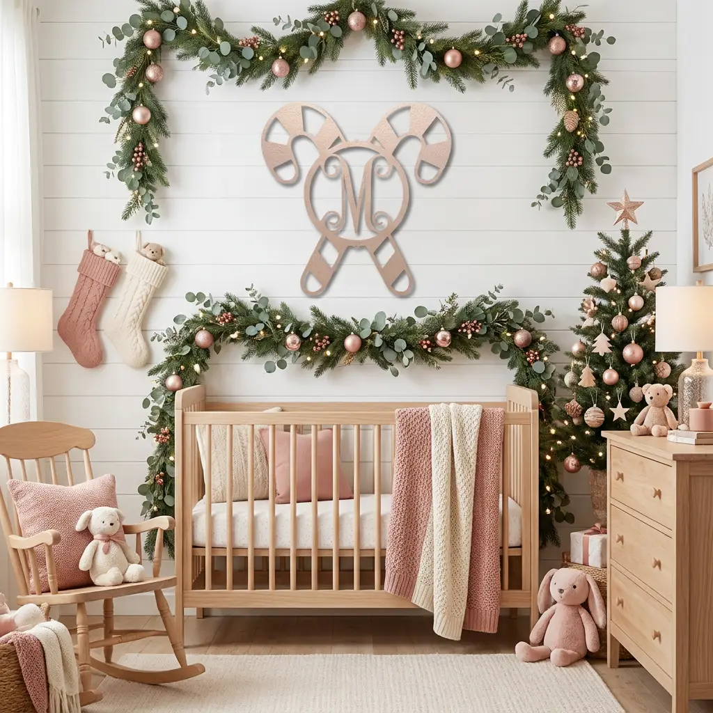 Personalized Candy Cane Monogram Metal Wall Art – Custom Initial Christmas Sign – Holiday Steel Décor (5 Sizes, 5 Colors)