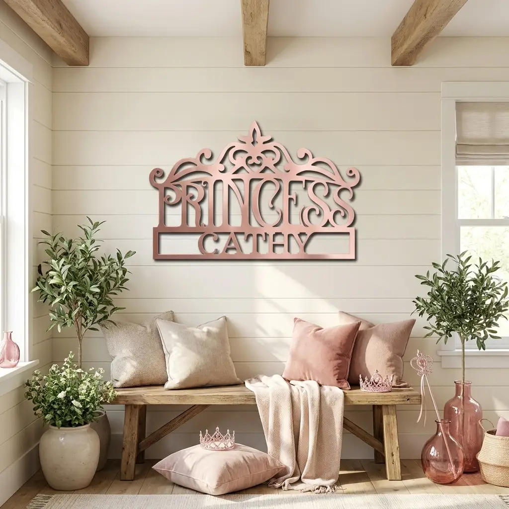 Personalized Princess Crown Metal Wall Art | Custom Princess Name Sign | Princess Bedroom Decor | Girls Room Metal Sign | Made in USA
