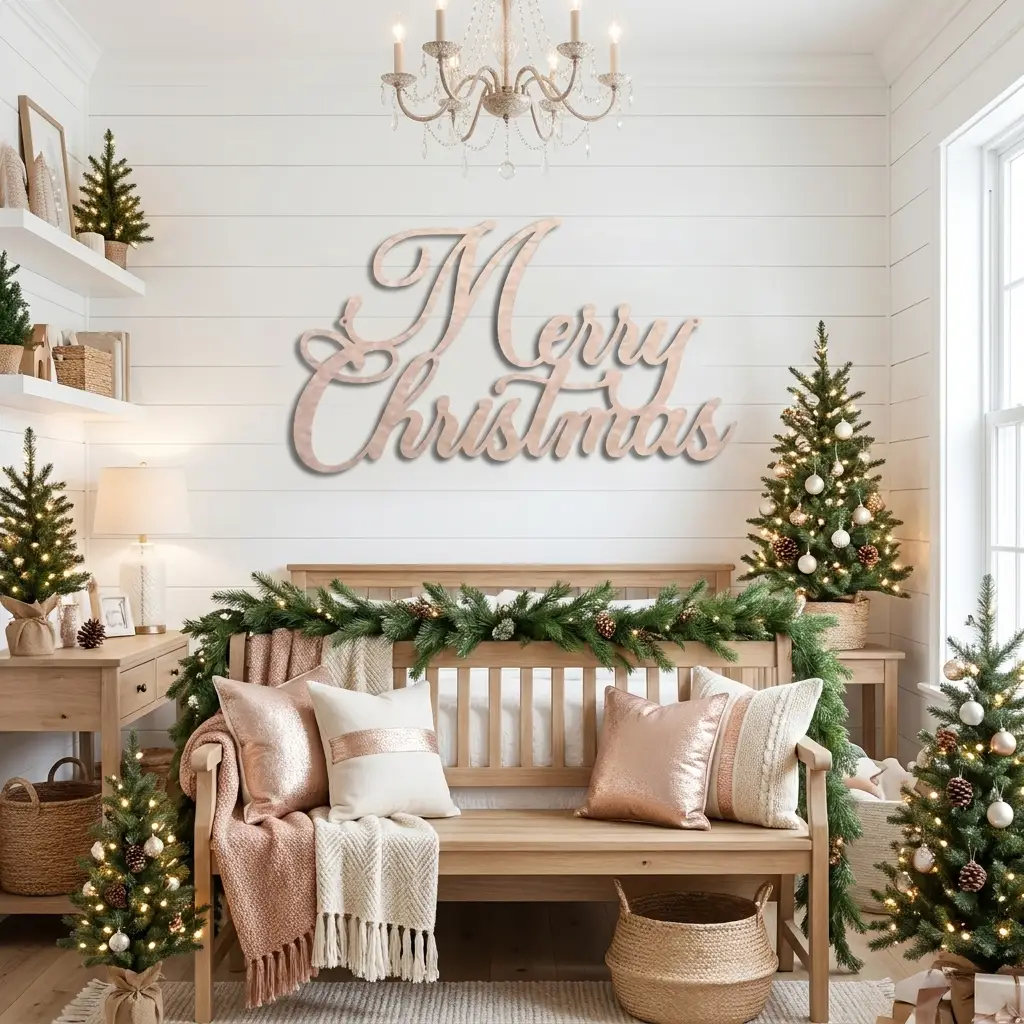 Merry Christmas Script Lettering Metal Wall Sign