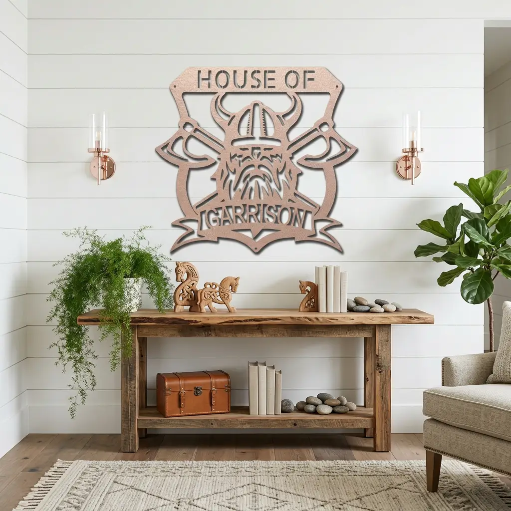 Personalized Viking Metal Wall Art | Custom Viking Family Crest Sign | Norse Warrior Shield Steel Wall Decor | Custom Name Metal Sign | Made in USA