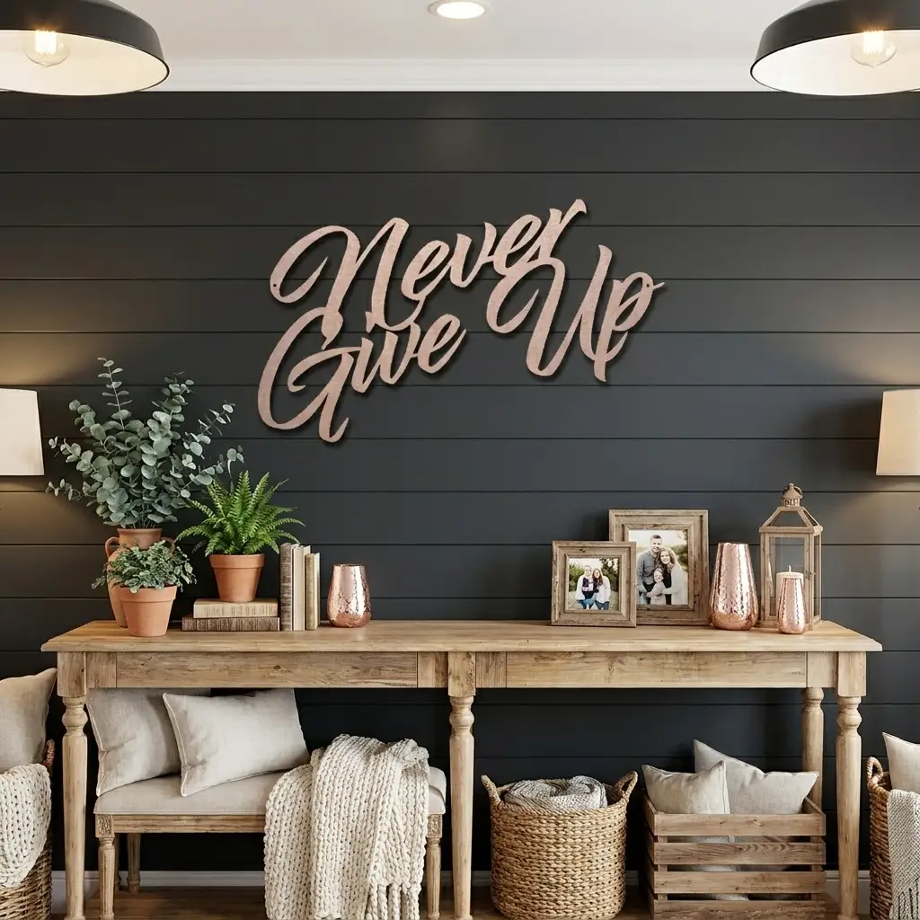 Never Give Up Metal Wall Art | Inspirational Motivational Quote Sign | Modern Steel Wall Decor | Made in USA