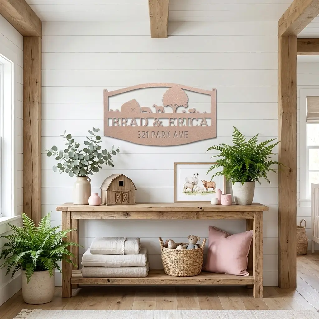Farm Scene Custom Name Indoor Outdoor Monogram Steel Wall Sign