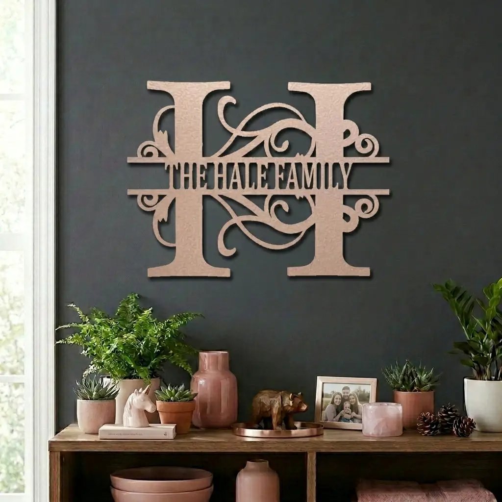 Split Letter Monogram Custom Name Indoor Outdoor Steel Wall Sign