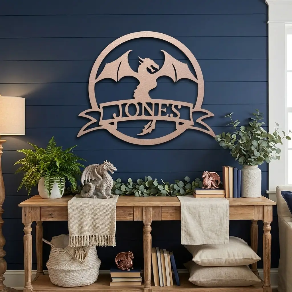 Dragon Banner Personalized Name Metal Art Wall Sign