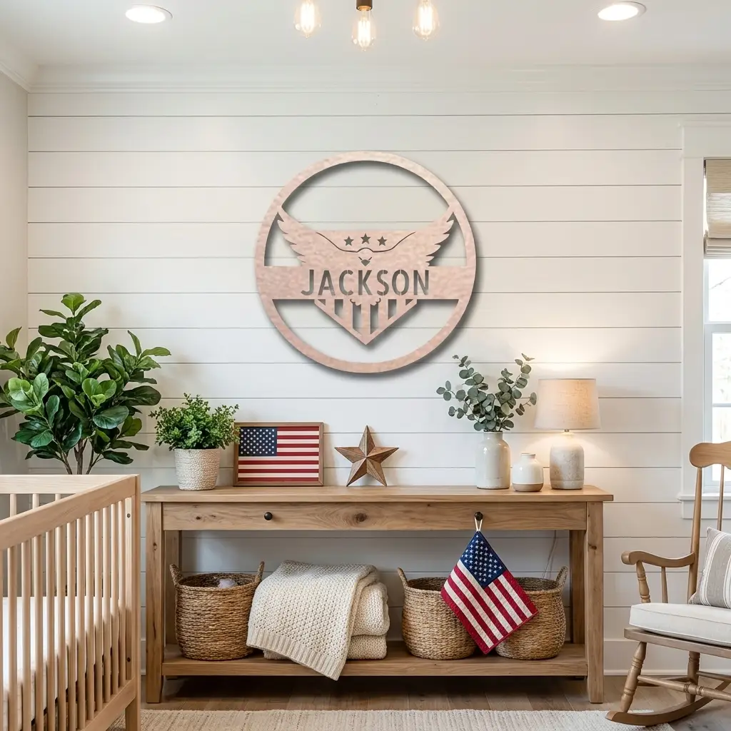 Patriotic Eagle Monogram Personalized Indoor Outdoor Steel Wall Sign Art