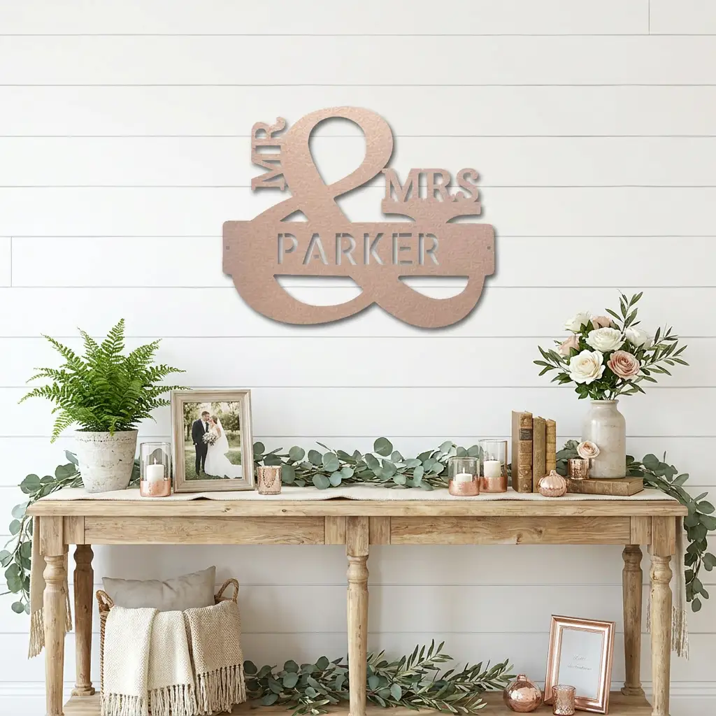 Personalized Mr & Mrs Metal Wall Art | Custom Family Name Sign | Wedding Metal Decor | Anniversary Gift | Last Name Steel Wall Hanging | Made in USA