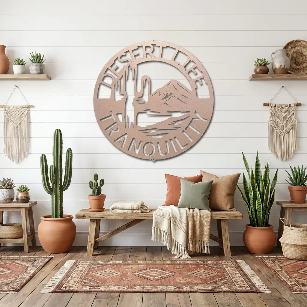 Desert Life Personalized Cactus Scene Indoor Outdoor Steel Wall Sign