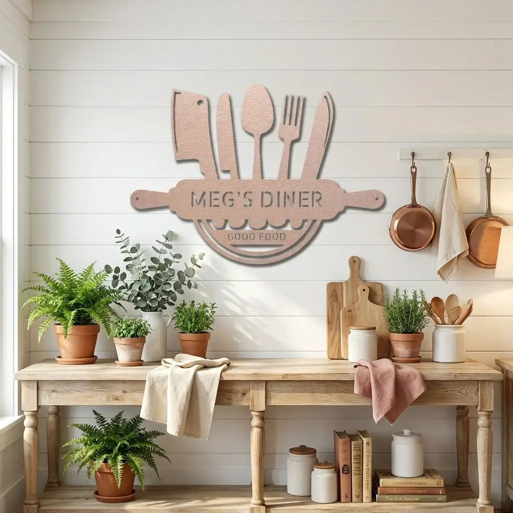 Personalized Kitchen Metal Wall Art – Custom Family Kitchen Sign – Cooking Decor – Chef Utensil Sign - Dining Room Gift - Made in USA