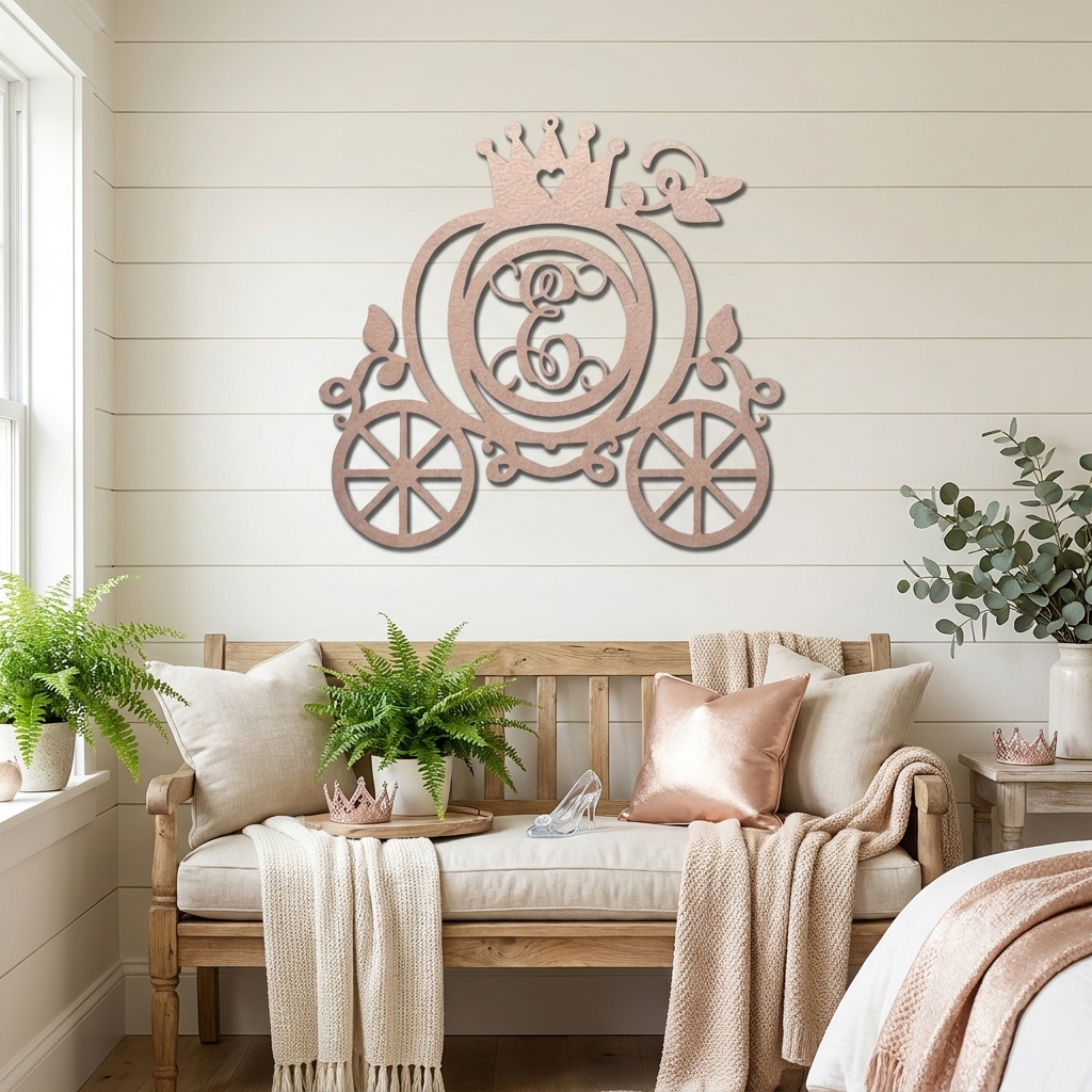 Personalized Fairytale Pumpkin Carriage Metal Wall Art | Custom Initial Princess Carriage Sign | Monogram Metal Decor | Made in USA