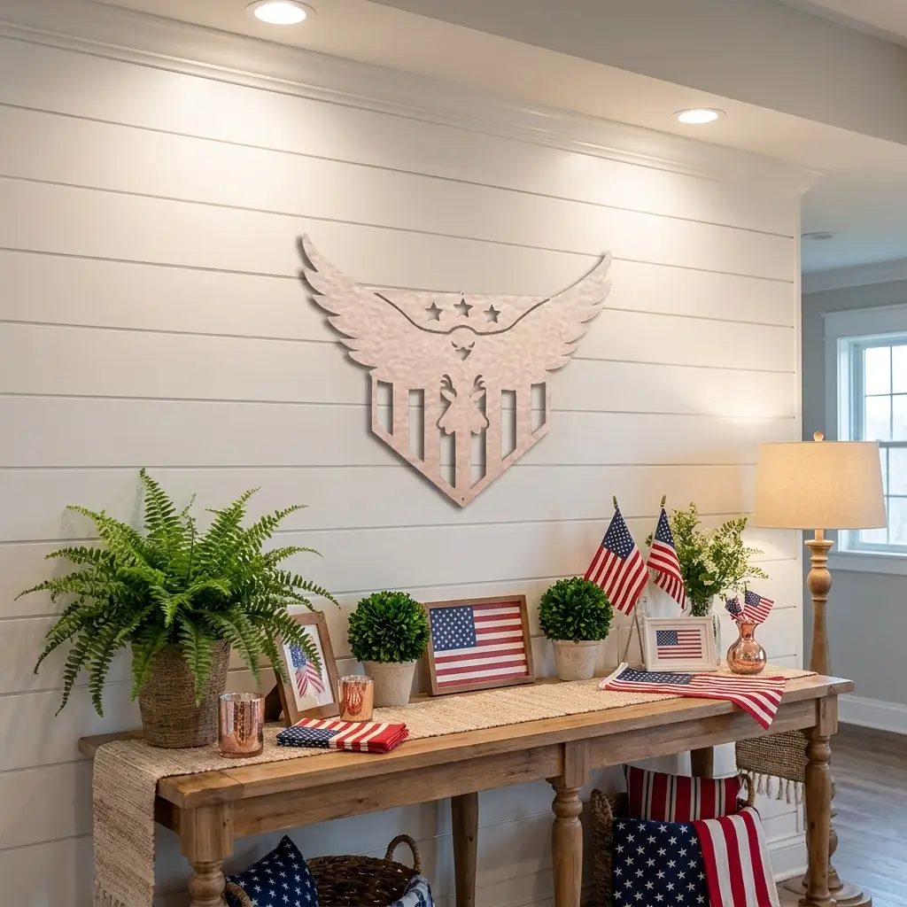 Patriotic Eagle Metal Wall Art | American Flag Inspired Eagle Decor | USA Military & Veteran Gift | Made in USA