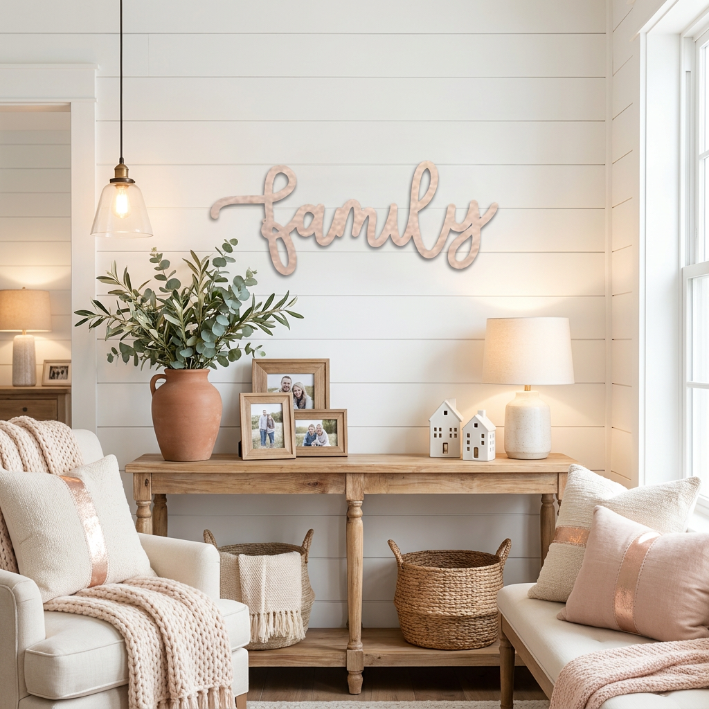 Family Script Metal Wall Art – Modern Farmhouse Decor – Minimalist Home Sign – Family Wall Decor