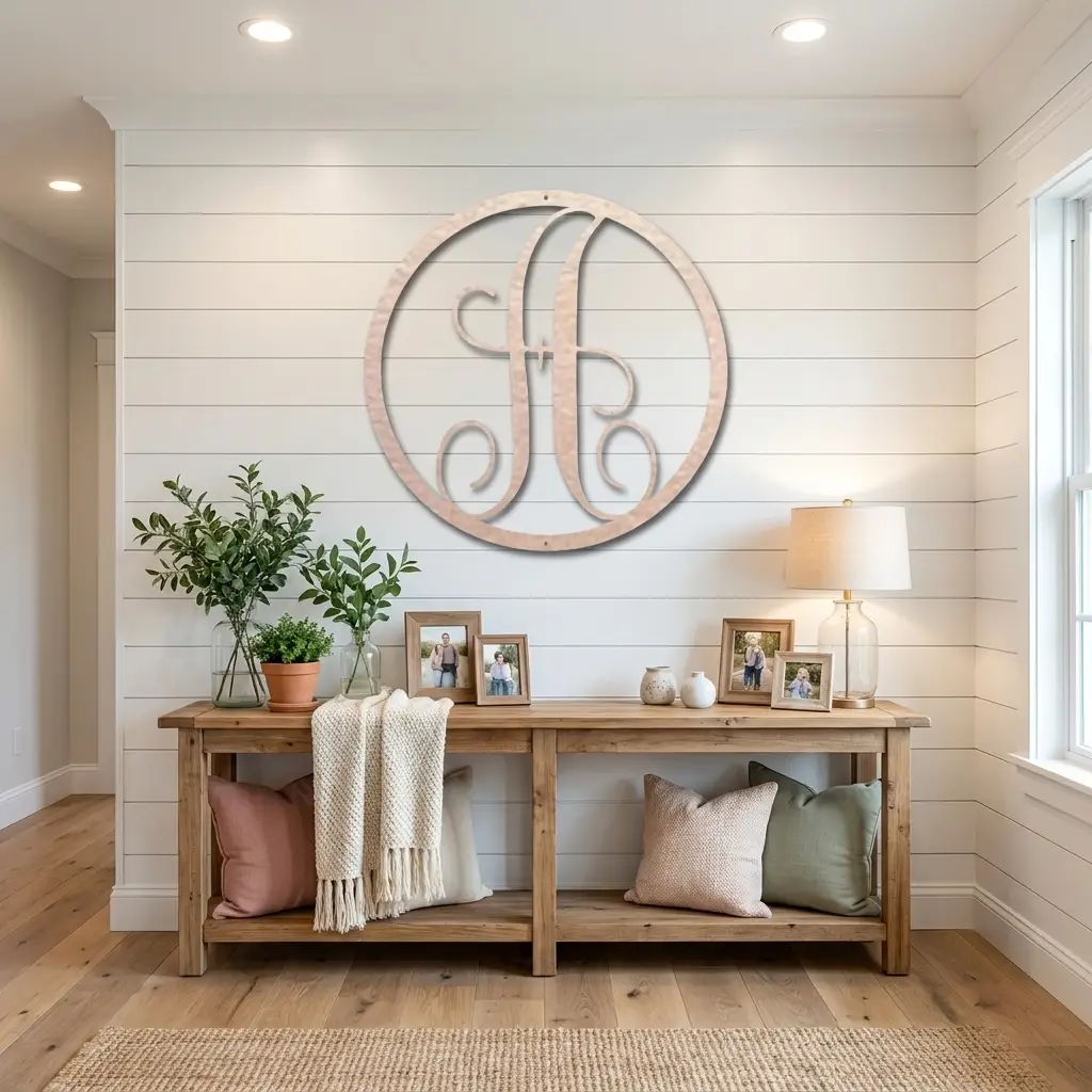 Personalized Monogram Metal Wall Art – Custom Initial Sign – Elegant Script Letter Decor – Wedding Gift – Family Name Sign