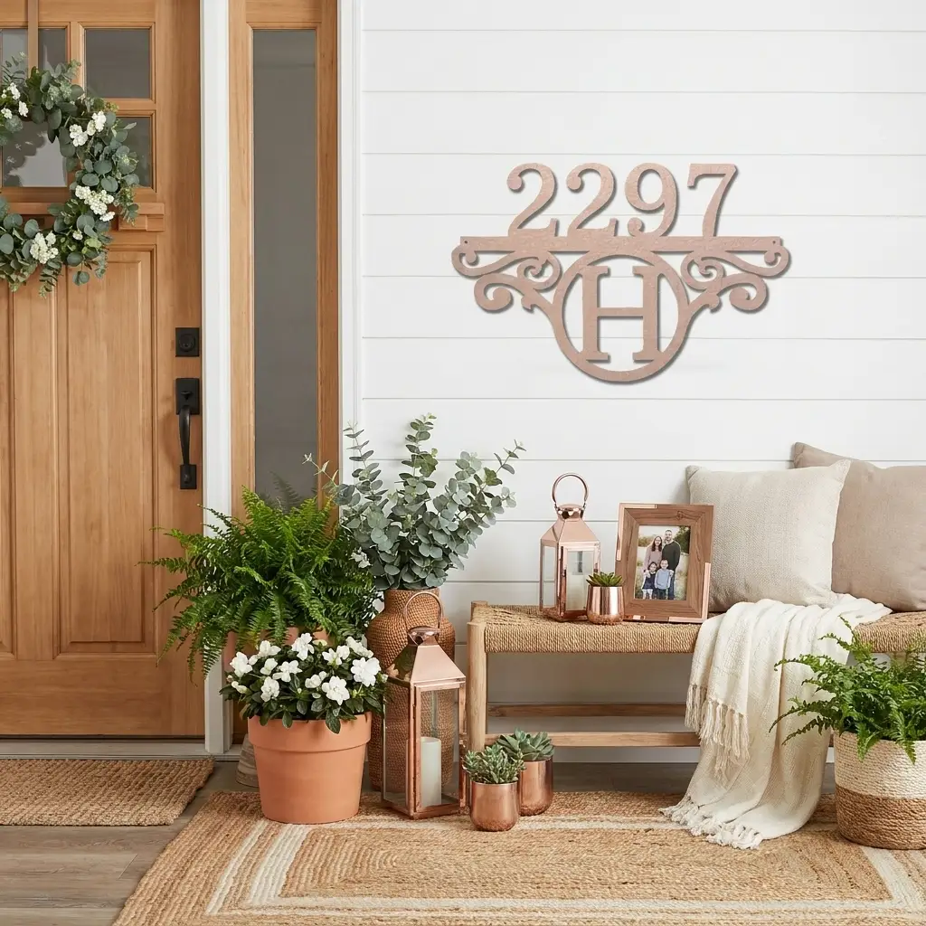 Initial Address Monogram Personalized Indoor Outdoor Steel Wall Sign Art