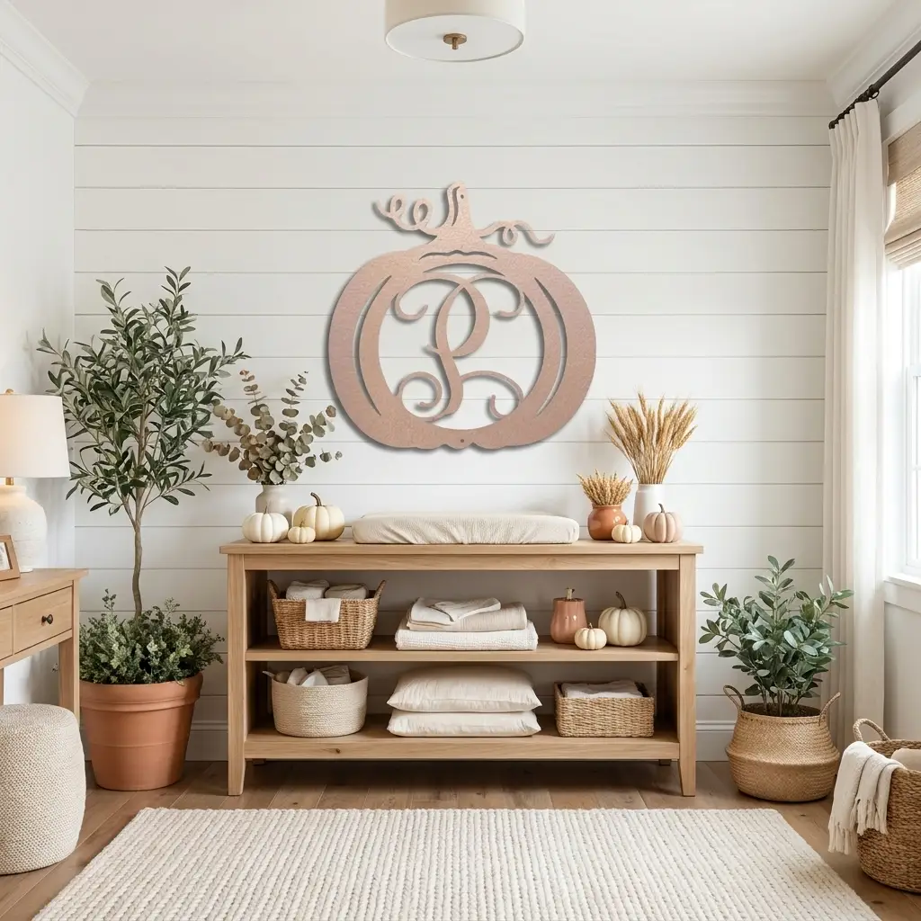 Pumpkin Custom Family Name Initial Monogram Indoor Outdoor Steel Wall Sign