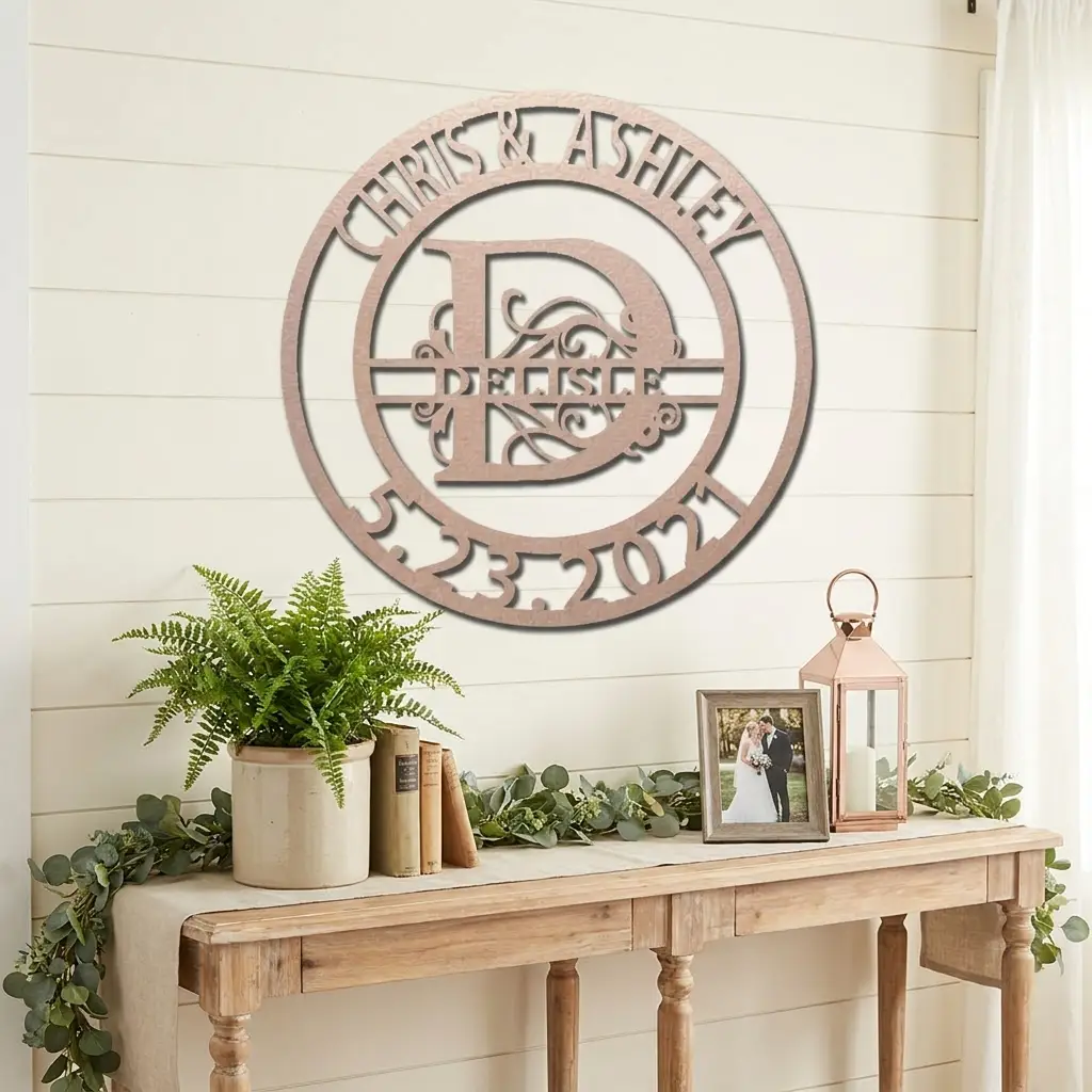 Personalized Split Monogram Metal Wall Art | Custom Family Name & Established Date Sign | Monogram Metal Decor | Made in USA