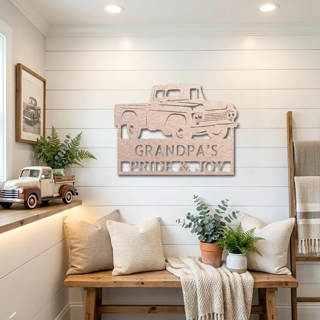 Classic Pickup Truck Personalized Metal Wall Art | Custom Vintage Truck Garage Sign | Rustic Farmhouse Truck Decor | Man Cave, Garage & Grandpa Gift | Made in USA