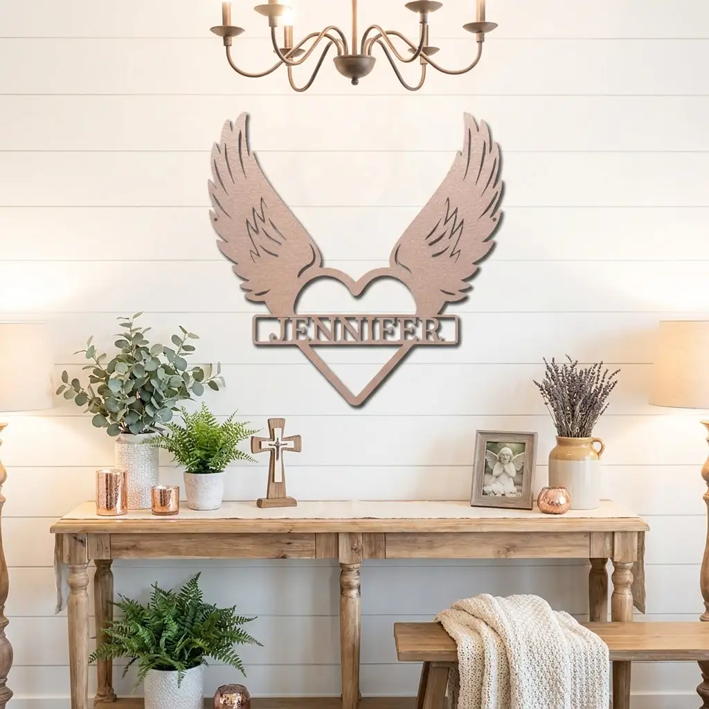 Personalized Angel Wings Memorial Metal Sign | Custom Christian Remembrance Wall Decor | Sympathy Gift | Memorial Heart Metal Art | In Loving Memory | Made in USA