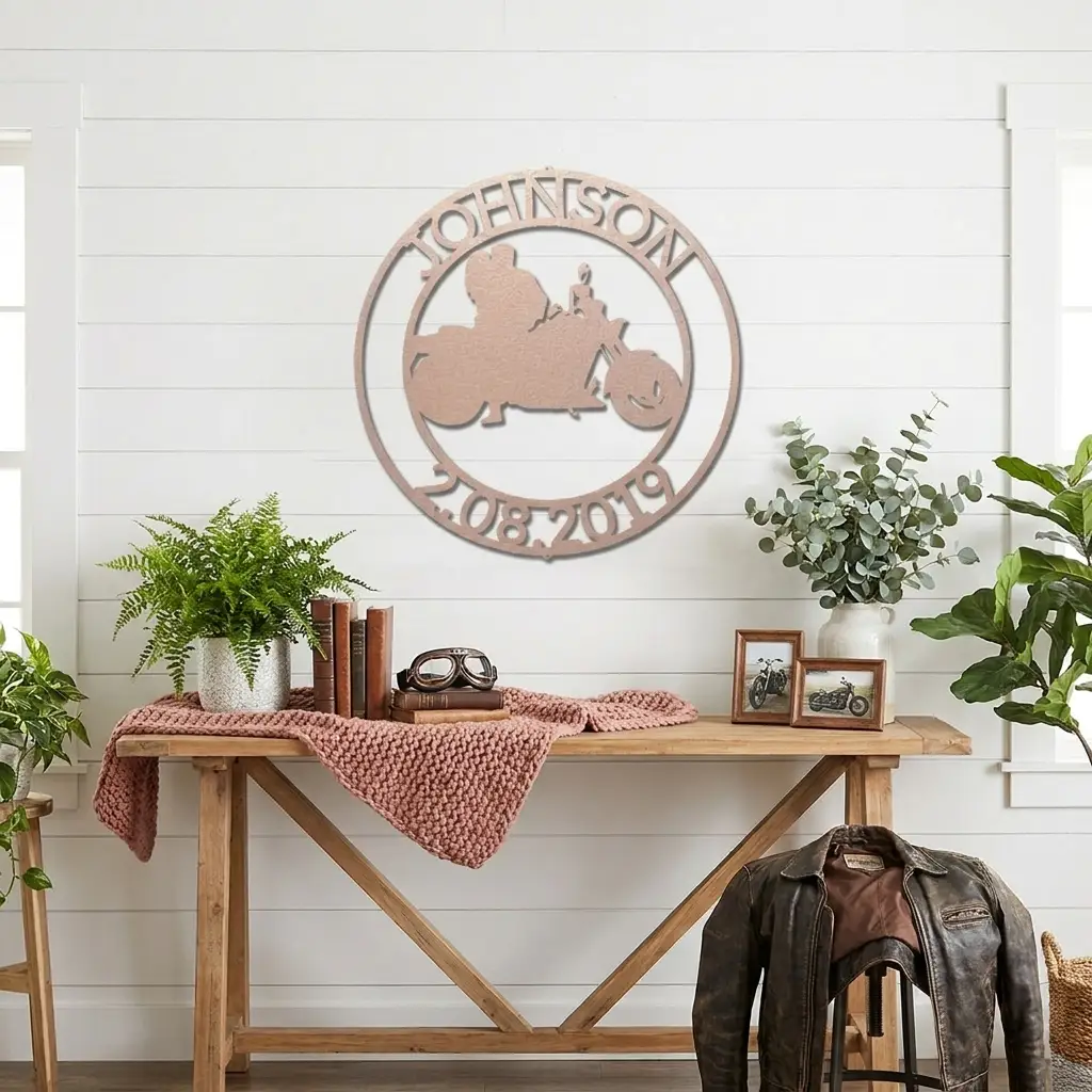 Personalized Motorcycle Couple Metal Wall Art Sign – Custom Names and Date Steel Sign – Biker Wedding Gift – Anniversary Decor – Ride Together Wall Art