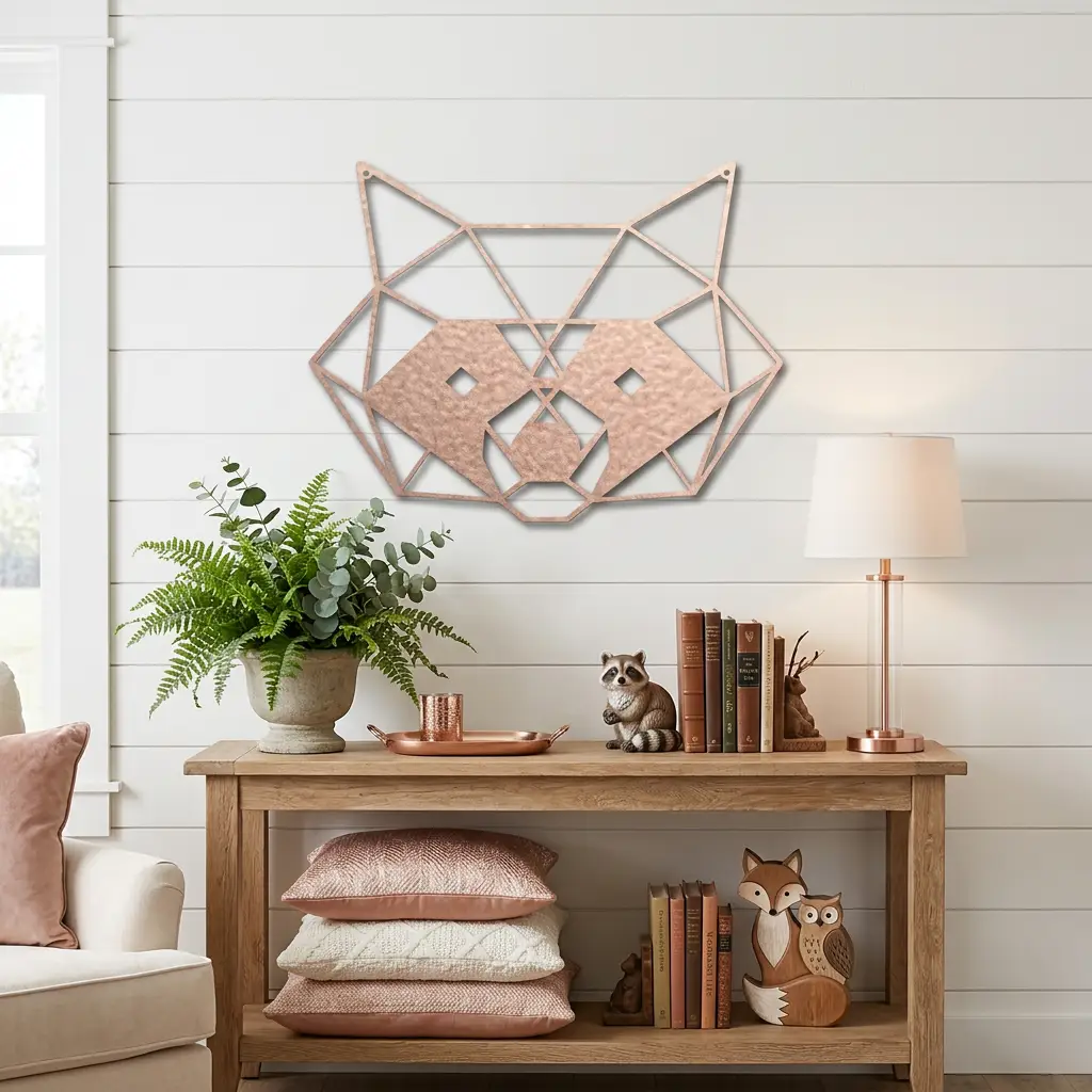 Geometric Raccoon Metal Wall Art – Modern Wildlife Steel Sign, Rustic Cabin Decor, Forest Animal Wall Hanging, Laser Cut Metal Art 12"–36"