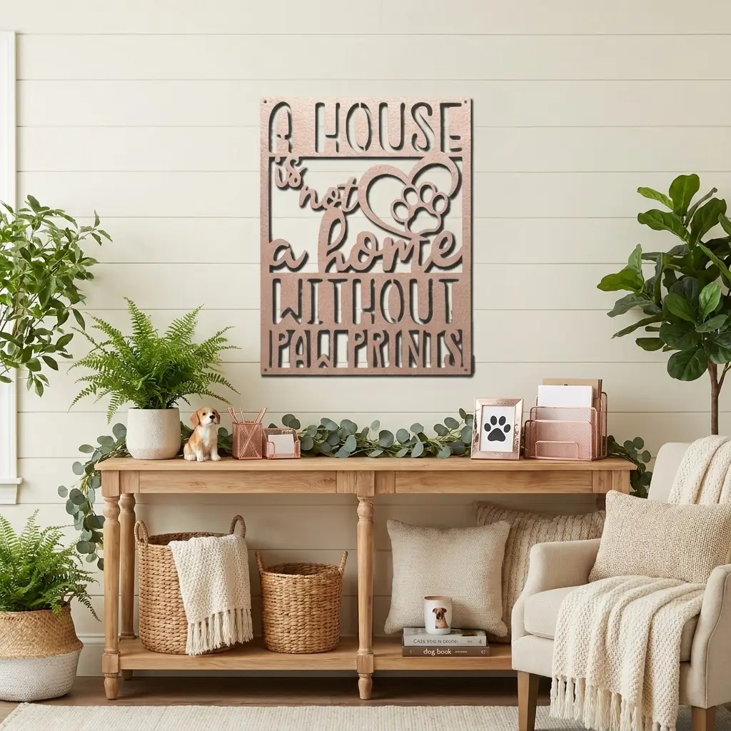 A House Is Not a Home Without Paw Prints Metal Wall Art | Dog Lover Metal Sign | Pet Quote Wall Decor | Made in USA