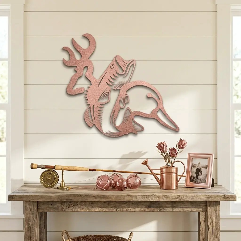 Hunting & Fishing Metal Wall Art – Deer, Duck and Bass Rustic Steel Sign